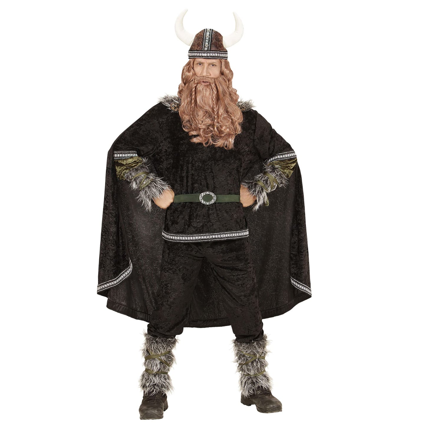 Costum de Viking - Costum compus din cămașă, pantaloni, curea, manșete pentru brațe și picioare, pelerină și cască