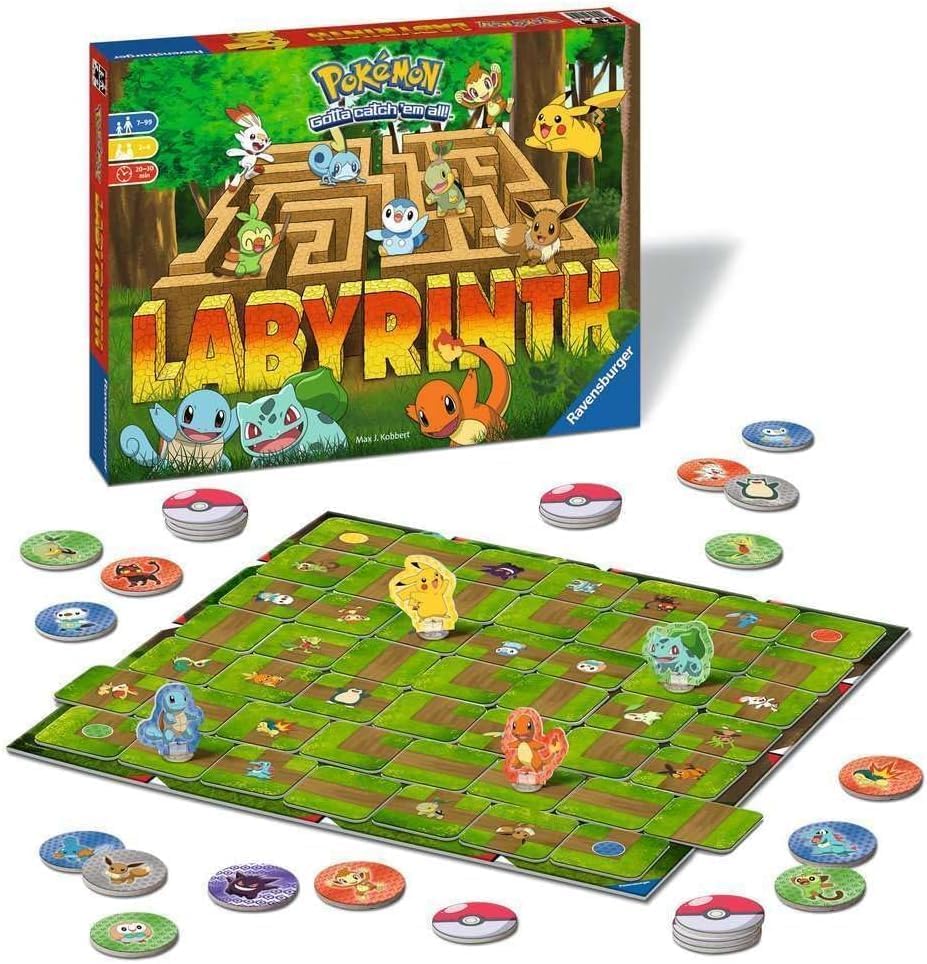 Ravensburger – Labirintul Pokémon, Jocuri de Masă Labirint, Jocuri pentru copii +7 ani, Jocuri Pokémon, De la 2 la 4 Jucători, Versiune în Română
