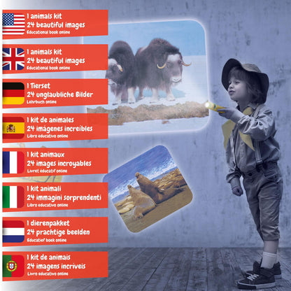 Lampa Proiector cu Animale Science4you pentru Copii de 4+ Ani - Jucărie Educațională cu 24 de Imagini și Poster cu Animale - Cadou Științific pentru Copii