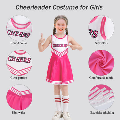 Berich Costum de Cheerleader pentru Copii, deghizare cu Pompoane, Șosete, Costume de Prințesă pentru Fete, Uniformă de Halloween, Îmbrăcăminte Termică pentru Petreceri, Fete, Costum de Cheerleader, Roz, 10–11 Ani, 150