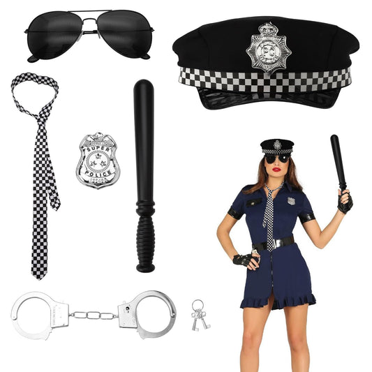 UOCAI Polizei uniformă costum adult 6 piese cu cătușe șapcă insignă poliție Halloween