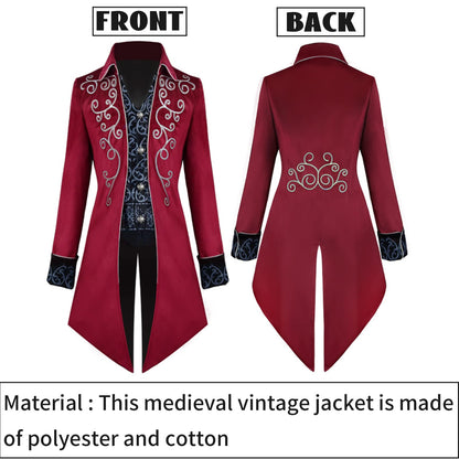 Mantou Steampunk pentru bărbați TTOKGZG, Frack vintage gotic victorian, costum medieval de renaștere pentru cosplay de Halloween (Roșu, M)