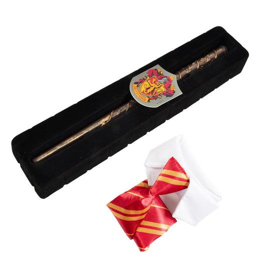 Ciao Hermione Granger Set de costum cu baghetă 30 cm, cravată și emblemă Gryffindor în cutie cadou