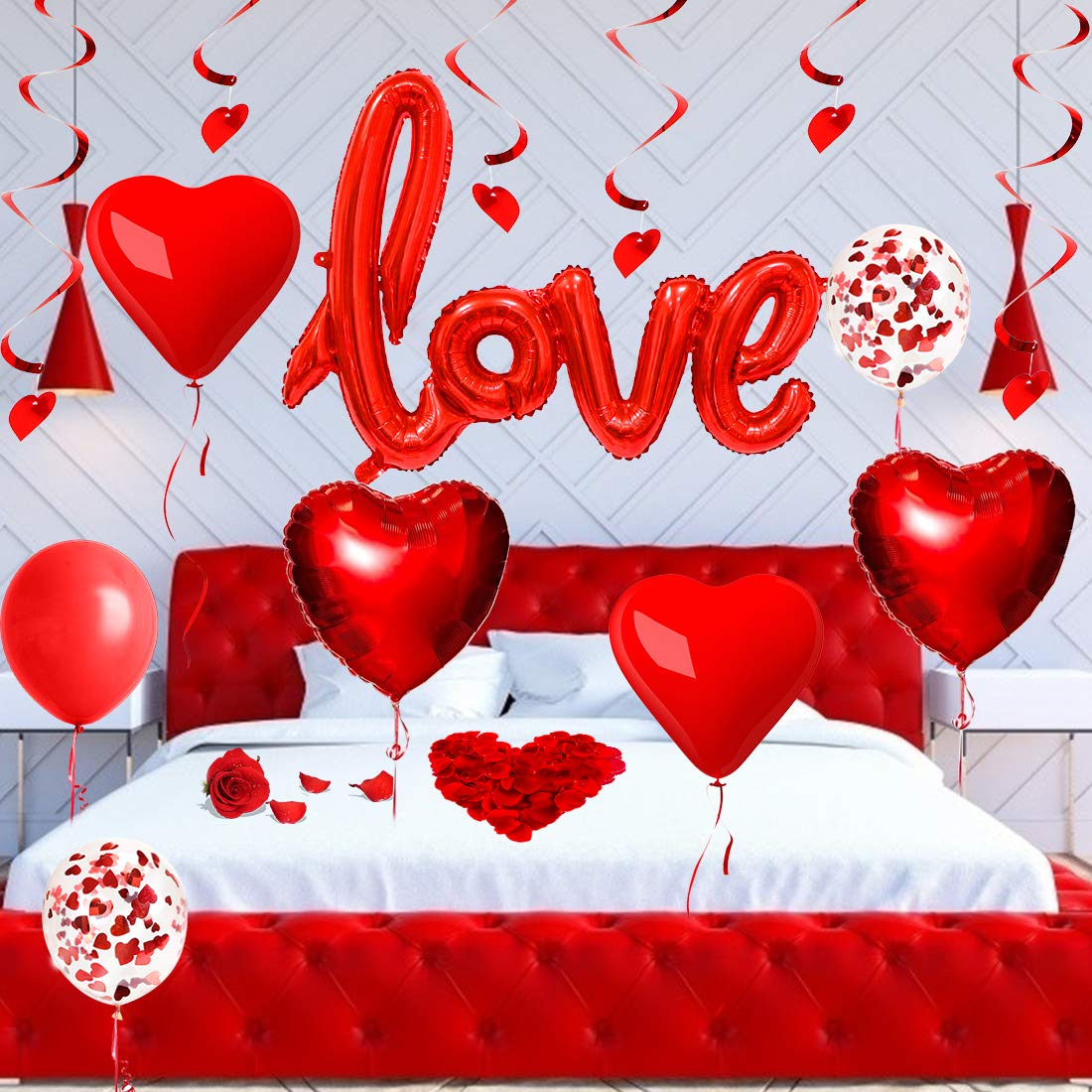 49X Balonase Rote Love, Decoratiuni Romantice, XXL Balon Folie Love, Balon Inima Rote Helium, Balon Confetti, Decoratiune pentru Atmosfera Romantica, Cerere in Casatorie, Decoratiuni de Ziua Indragostitilor, Nunta