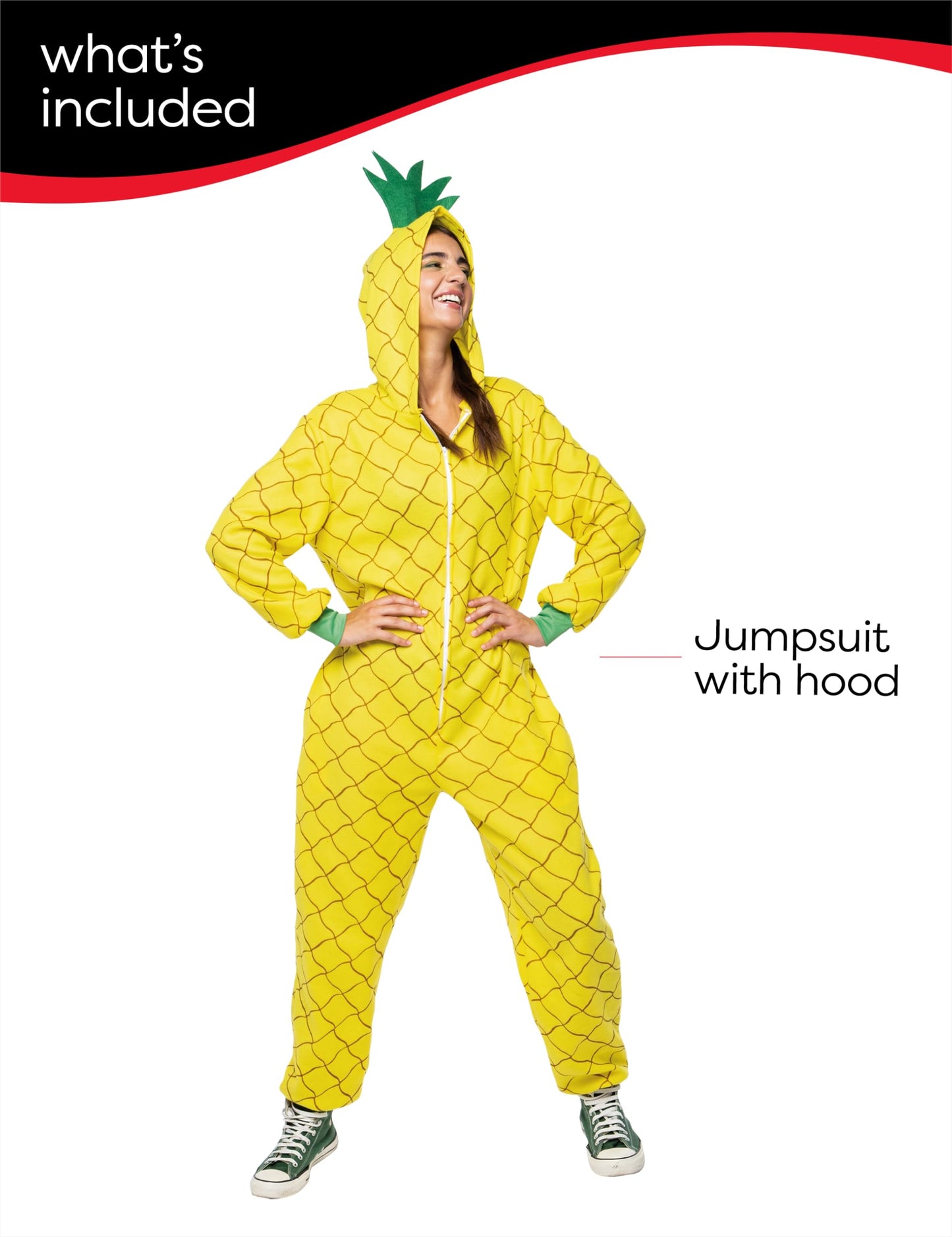 Rubie's Costum Ananas jumpsuit cu gluga, marime unica