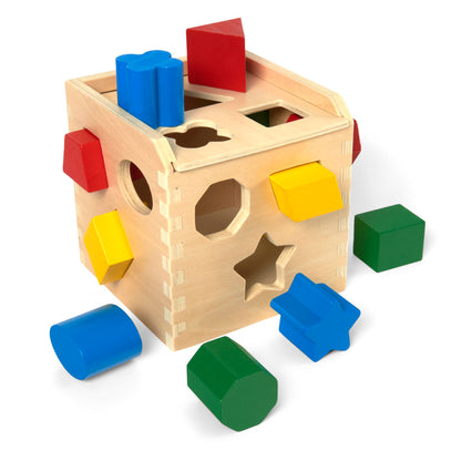 Melissa & Doug Cub de sortare a formelor | Jucărie educativă | Sortator de forme pentru copii | 2+ | Cadou pentru băieți sau fete