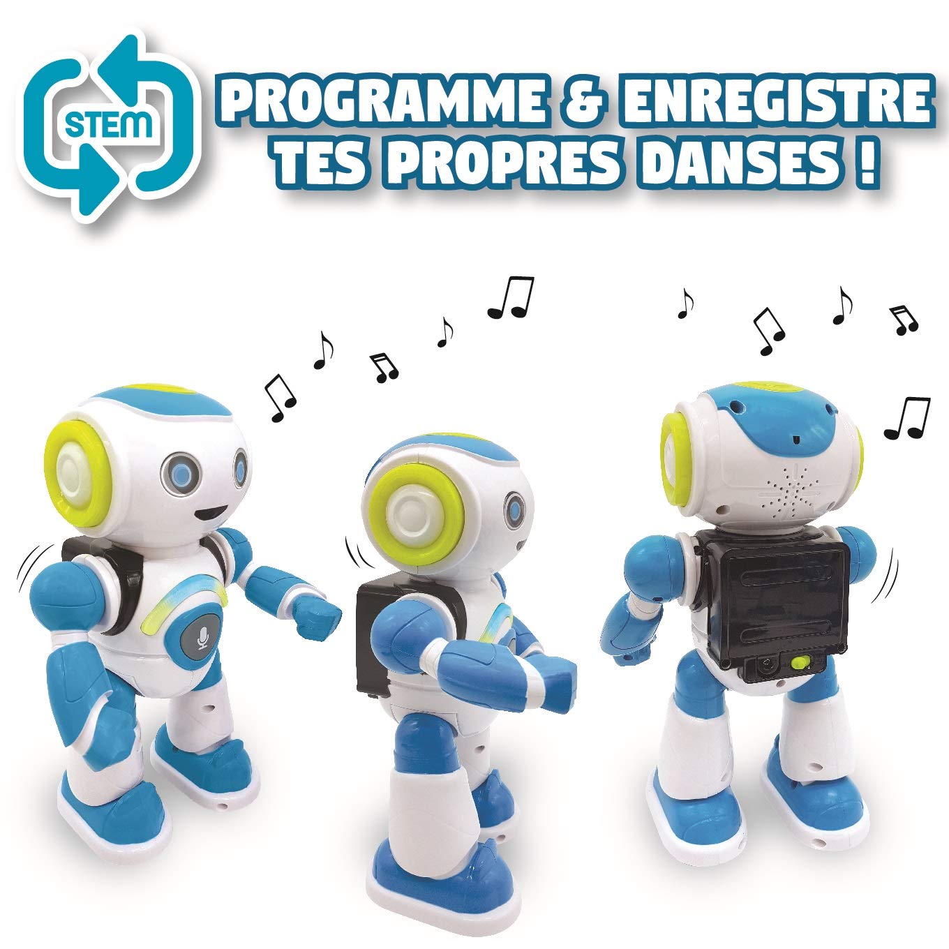 Robot inteligent Lexibook ROB20FR Jr. - citește gânduri, dansează, cântă, quizuri cu animale, karaoke programabil, STEM, albastru/verde (versiune franceză)