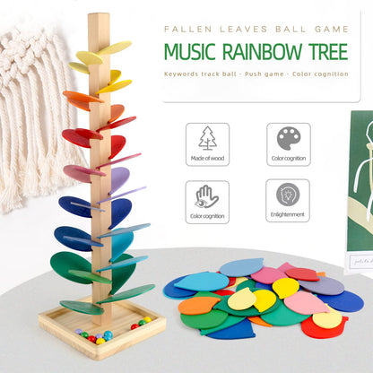 Jucărie muzicală din lemn Wondertoys - Copacul cântător cu pistă pentru bile, joc pentru copii băieți și fete