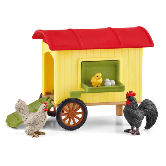Schleich FARM WORLD 42572 Ferma Mobilă cu Cuib pentru Păsări și Animale - Ferma Realistă cu Cocoș și Pui, Cuib pentru Păsări și Ouă, Jucărie Creativă de Fermă pentru Copii de la 3 Ani