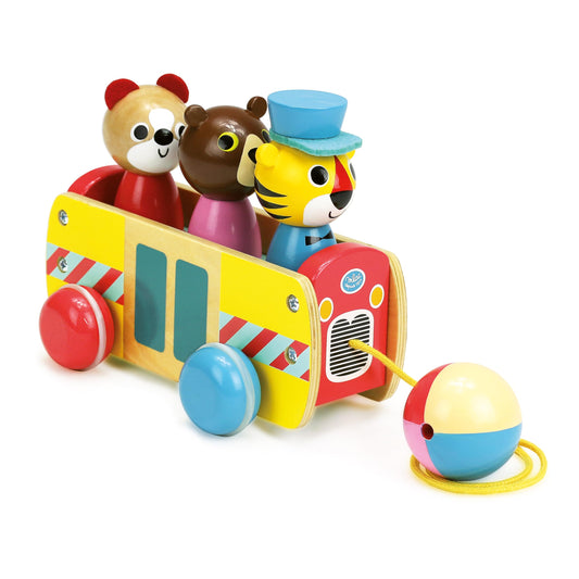 Vilac 7736 Elefant Coach Jucărie de Tras, Autobuz de Tras + Sortator de Forme Animale, S