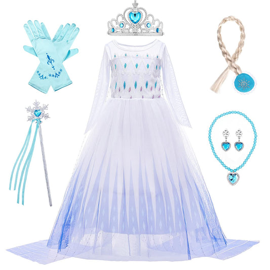 Rochie de prințesă ELSA pentru fete cu accesorii - Costum de Crăciun, Halloween, Carnaval, petrecere de ziua de naștere.
