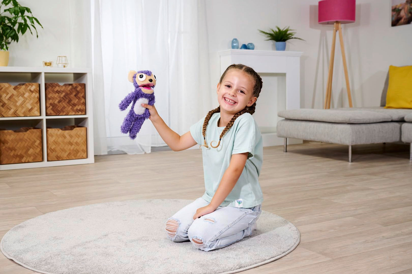 Simba 105953333 ScreamerZ Affe „Monkey Madness“ cu sunete - jucărie amuzantă cu efecte sonore - pluș pentru copii de la 5 ani, aprox. 30 cm, mov