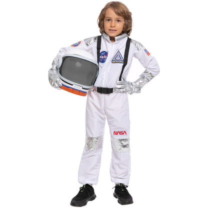 Costum Astronaut  Halloween cu Dungi Argintii pentru copii, Marime 3-4 ani - Jumpsuit Pilot cu Casca