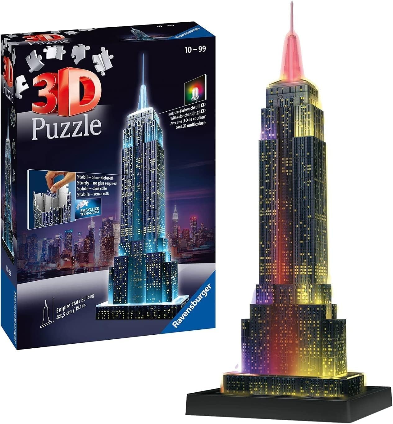 Ravensburger 3D Puzzle Empire State Building Set puzzle 216 piese cu LED de la 10 ani