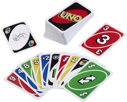 Joc de cărți Mattel Games UNO pentru familie, perfect ca joc pentru copii, joc de călătorie sau joc pentru adulți, pentru 2-10 jucători, de la 7 ani, W2087
