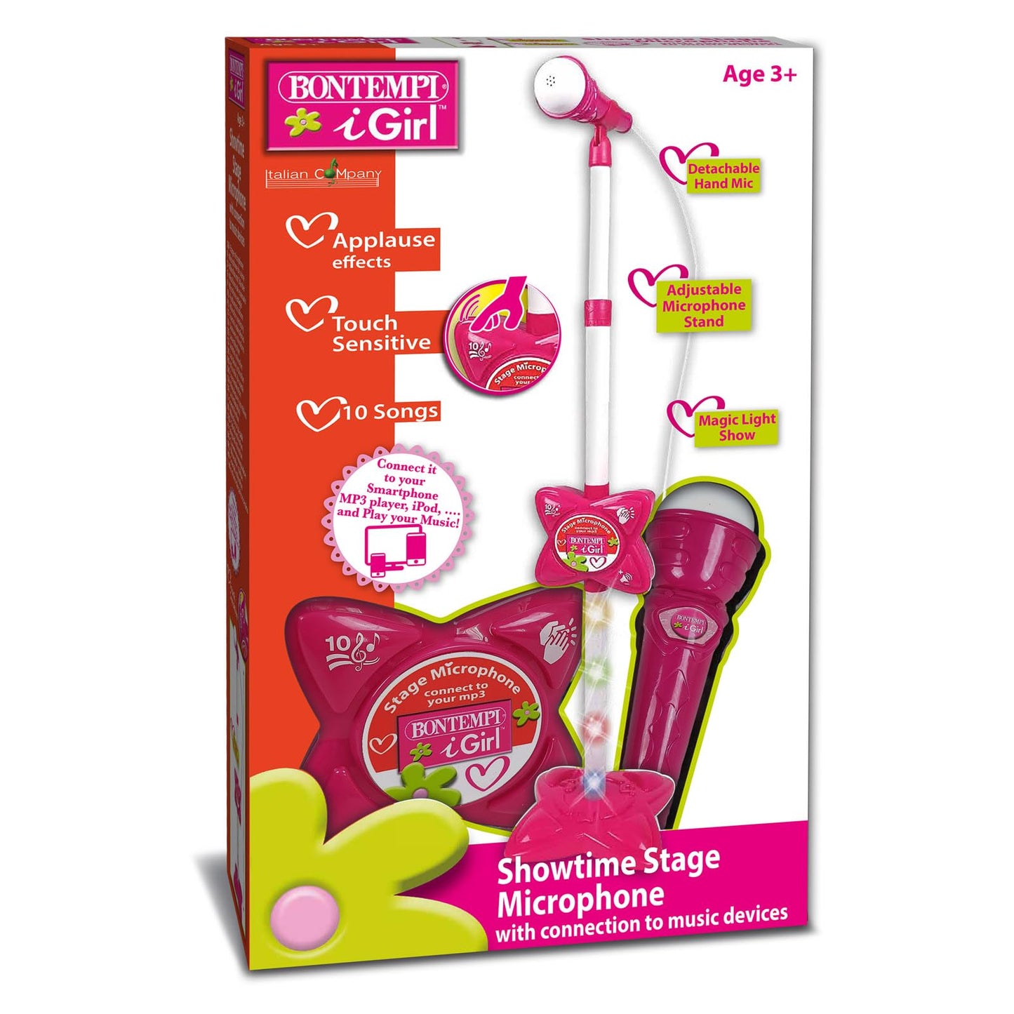 Bontempi | MP3Stage Mic - Microfon de scenă cu conexiune MP3 pentru performanțe versatile, Floare roz, 200x200x1000 mm