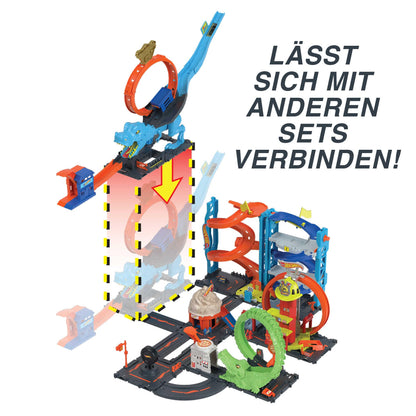Pista Hot Wheels T-Rex Attack, joc de îndemânare prin timing și țintire precise, cu circuit cu looping, jucărie auto, pentru copii de la 4 ani, HNP77