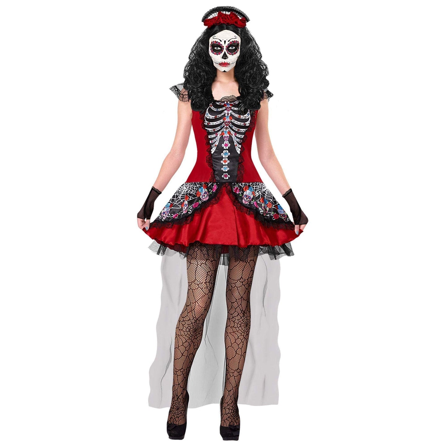 W WIDMANN MILANO Party Fashion Costum Dia de los Muertos Rochie Scurtă XS (roșu, negru)