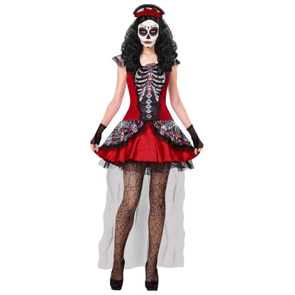W WIDMANN MILANO Party Fashion Costum Dia de los Muertos Rochie Scurtă XS (roșu, negru)