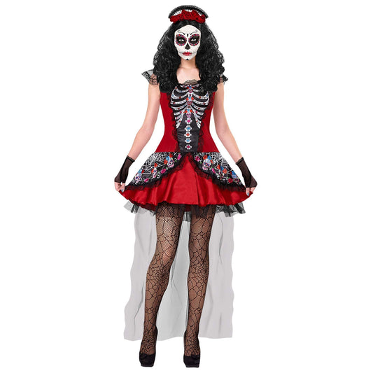 W WIDMANN MILANO Party Fashion Costum Dia de los Muertos Rochie Scurtă XS (roșu, negru)