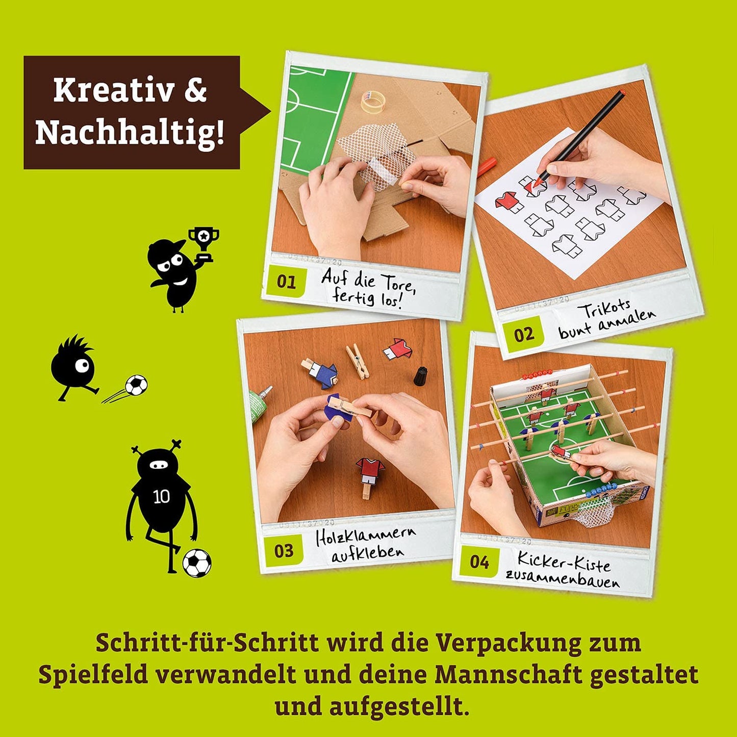 Fotbal de masă Kosmos 604479 AllesKönnerKiste, set DIY pentru băieți și fete de peste 7 ani, set complet pentru construcție și joc de fotbal la masă.