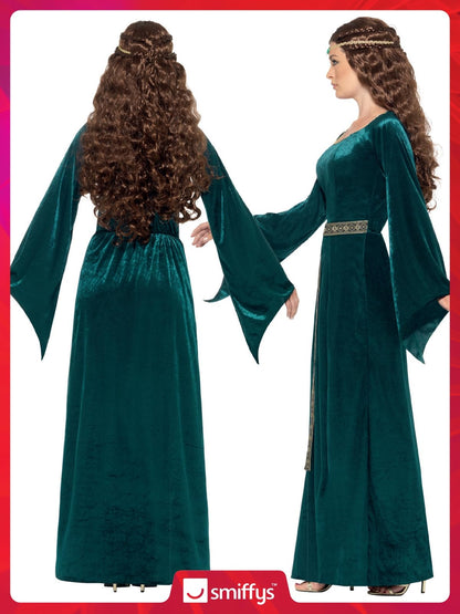 Costum de Domniță Medievală Smiffys, Verde, cu Rochie și Accesorii pentru Cap
