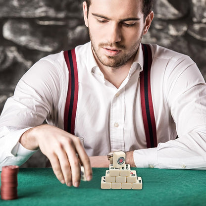 XUBX Set Mini Mahjong, 144 piese, cutie lemn