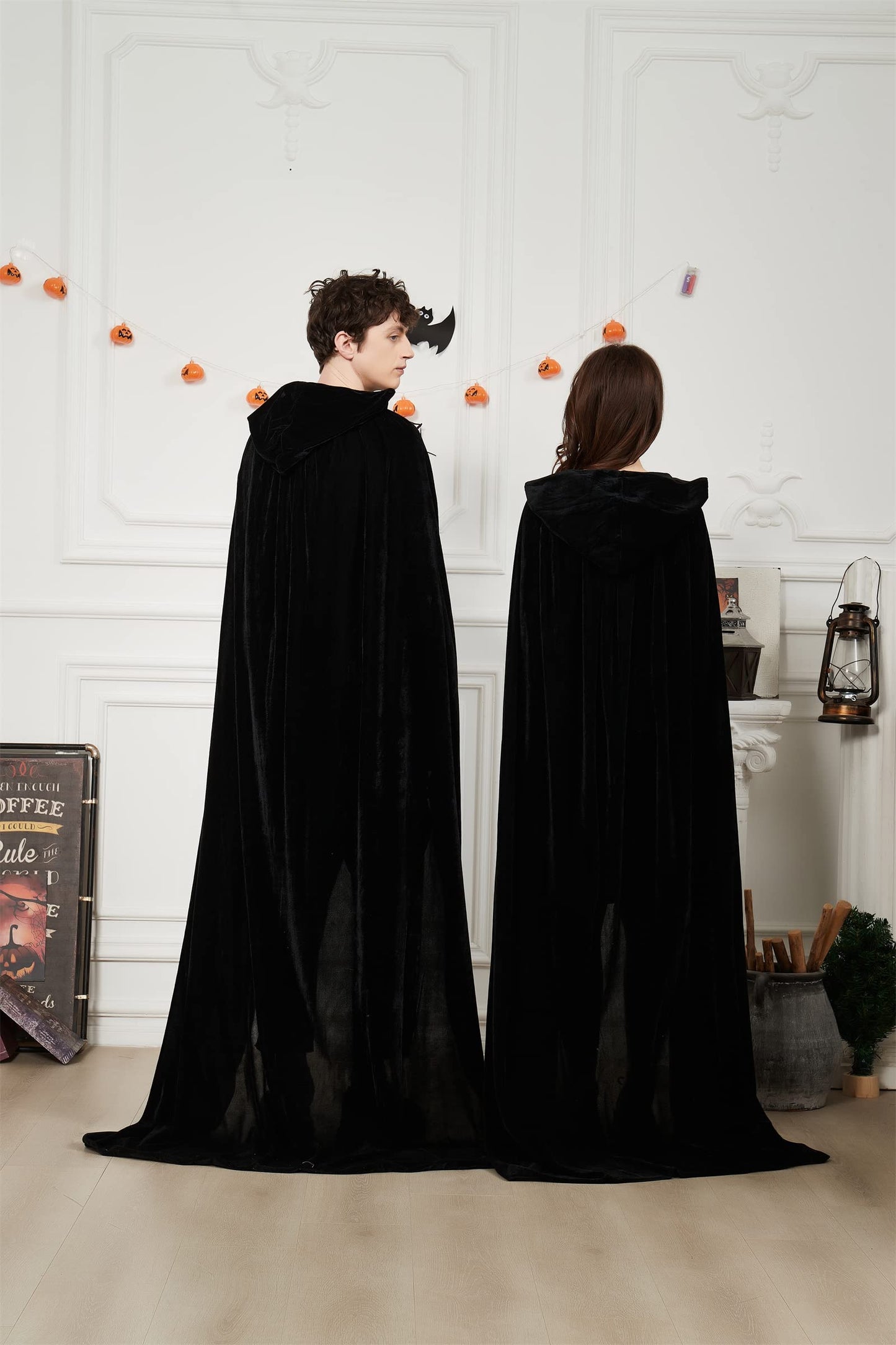 Proumhang Pelerină cu glugă catifea Halloween, negru