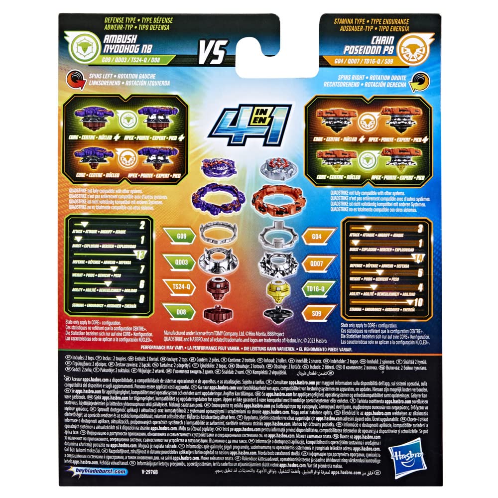 Set 2 jucarii Beyblade Burst QuadStrike Ambush Nyddhog N8 și Chain Poseidon P8 Multicolor