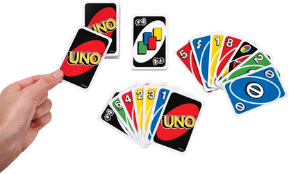 Joc de cărți Mattel Games UNO pentru familie, perfect ca joc pentru copii, joc de călătorie sau joc pentru adulți, pentru 2-10 jucători, de la 7 ani, W2087