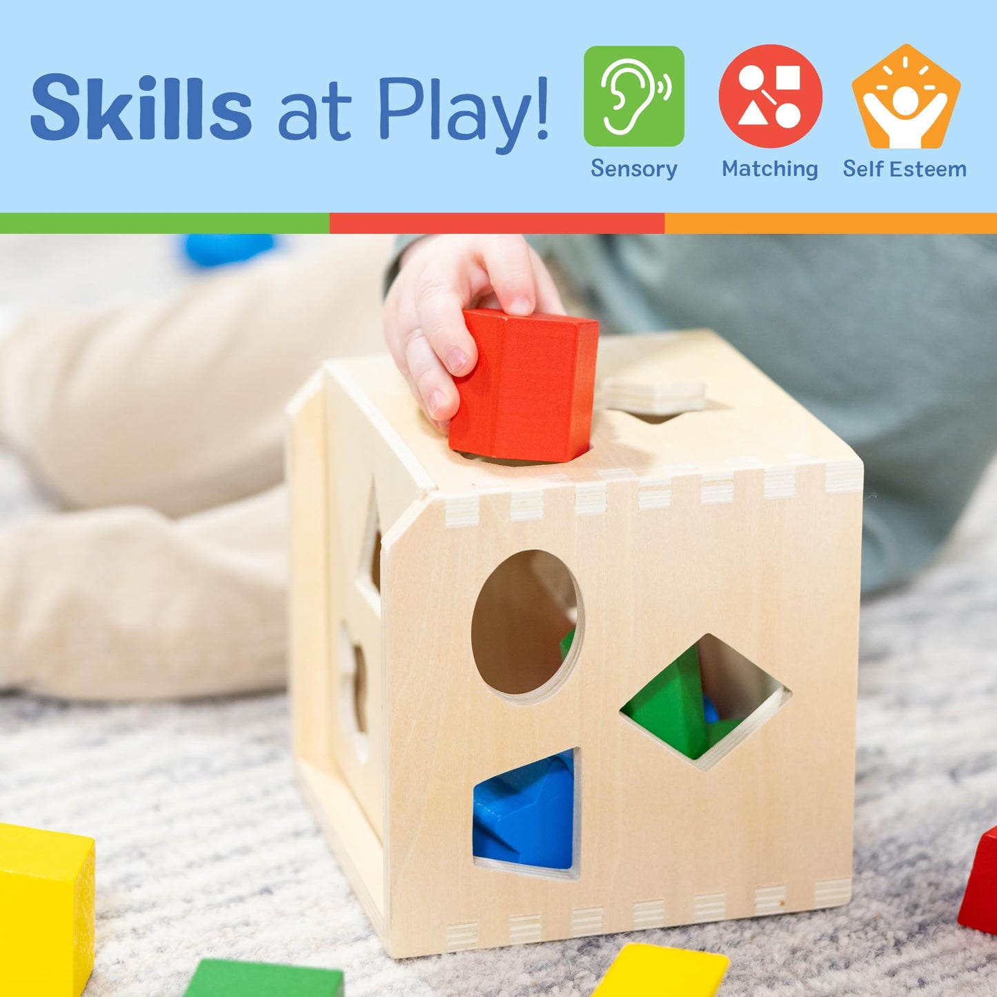 Melissa & Doug Cub de sortare a formelor | Jucărie educativă | Sortator de forme pentru copii | 2+ | Cadou pentru băieți sau fete