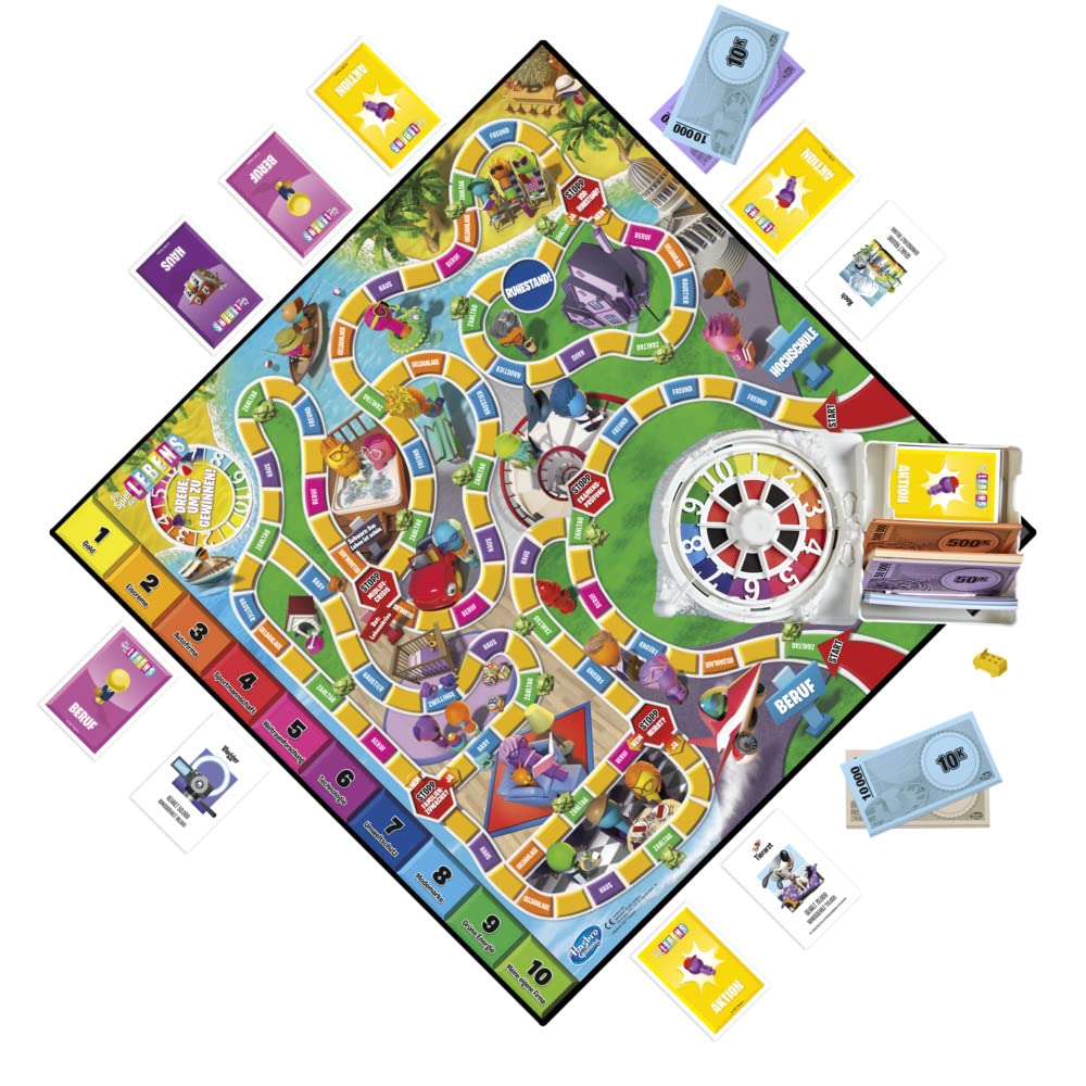 Hasbro Das Spiel des Lebens Joc de societate pentru familie 2-4 jucători de la 8 ani cu creioane colorate