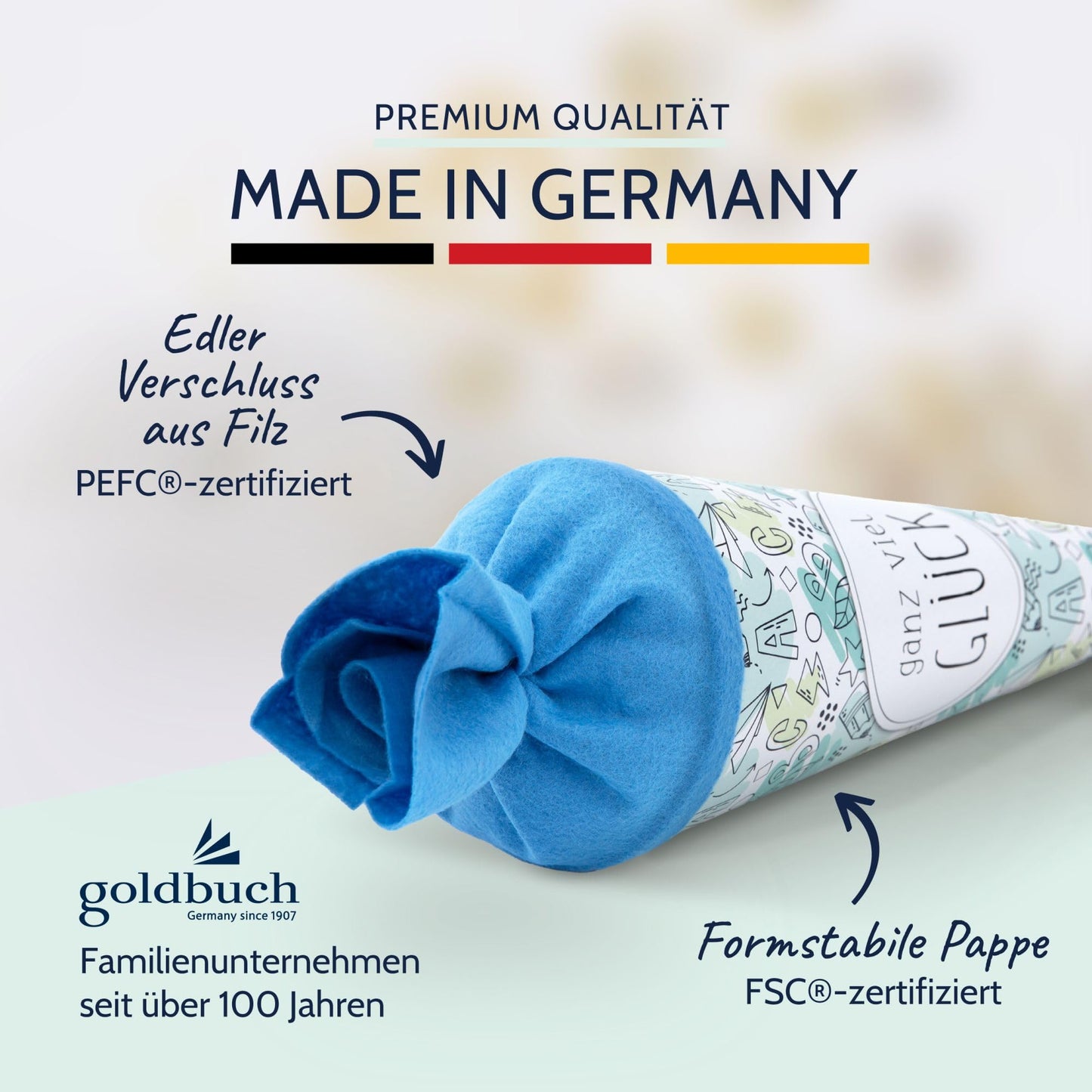 goldbuch 93 216 Set de ambalaj cadou pentru școală cu model schițe, carton lacuit albastru, închidere din fetru albastru, 35 cm