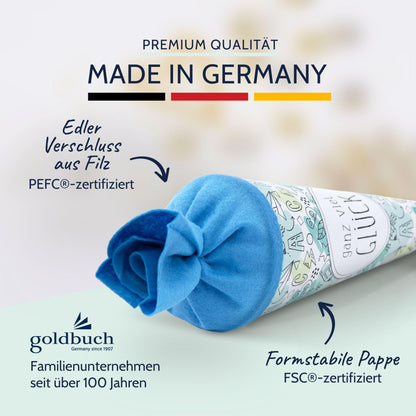 goldbuch 93 216 Set de ambalaj cadou pentru școală cu model schițe, carton lacuit albastru, închidere din fetru albastru, 35 cm