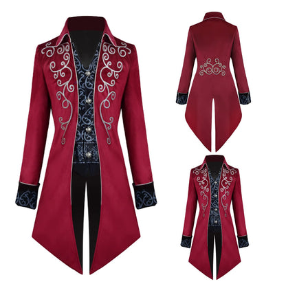 Mantou Steampunk pentru bărbați TTOKGZG, Frack vintage gotic victorian, costum medieval de renaștere pentru cosplay de Halloween (Roșu, M)