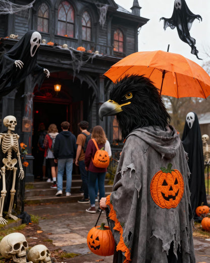 Shayulajiao Mască cap vultur negru din latex, Halloween