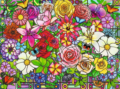Puzzle Ravensburger Blumenfenster - 100 Piese pentru Seniori - Piese Mari din Material Antiderapant, cu Imagine Mare și Suport pentru Puzzlare