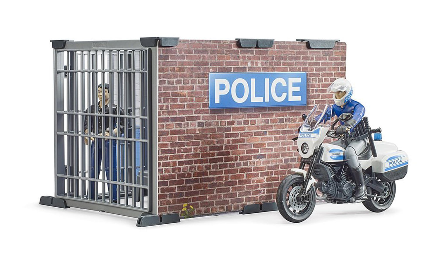 bruder 62732 Bworld Set de joacă Poliție Stație de poliție cu motocicletă 1:16 de la 4 ani