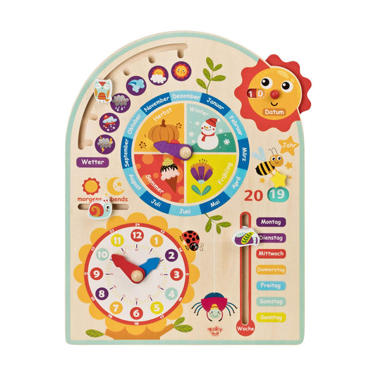 Tooky Toy Kalenderuhr - Ceas de învățare pentru copii - Jucărie din lemn - Ceas - Sezoane - Vreme din lemn