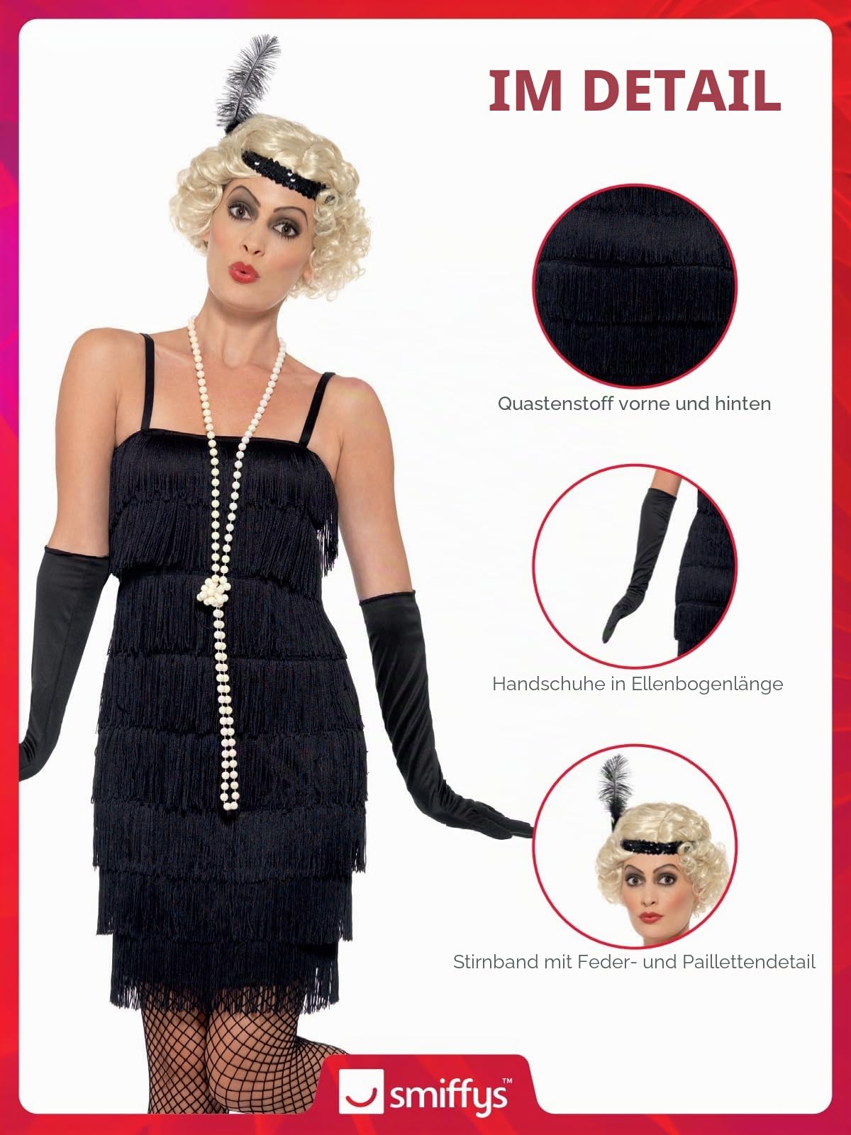 Smiffys Flapper Set de costum negru pentru Halloween și Carnaval