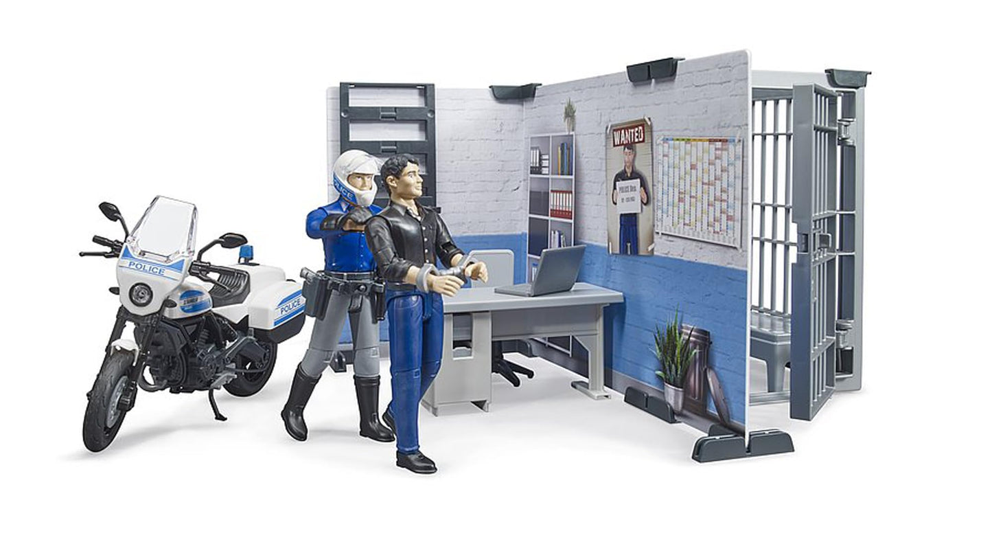 bruder 62732 Bworld Set de joacă Poliție Stație de poliție cu motocicletă 1:16 de la 4 ani