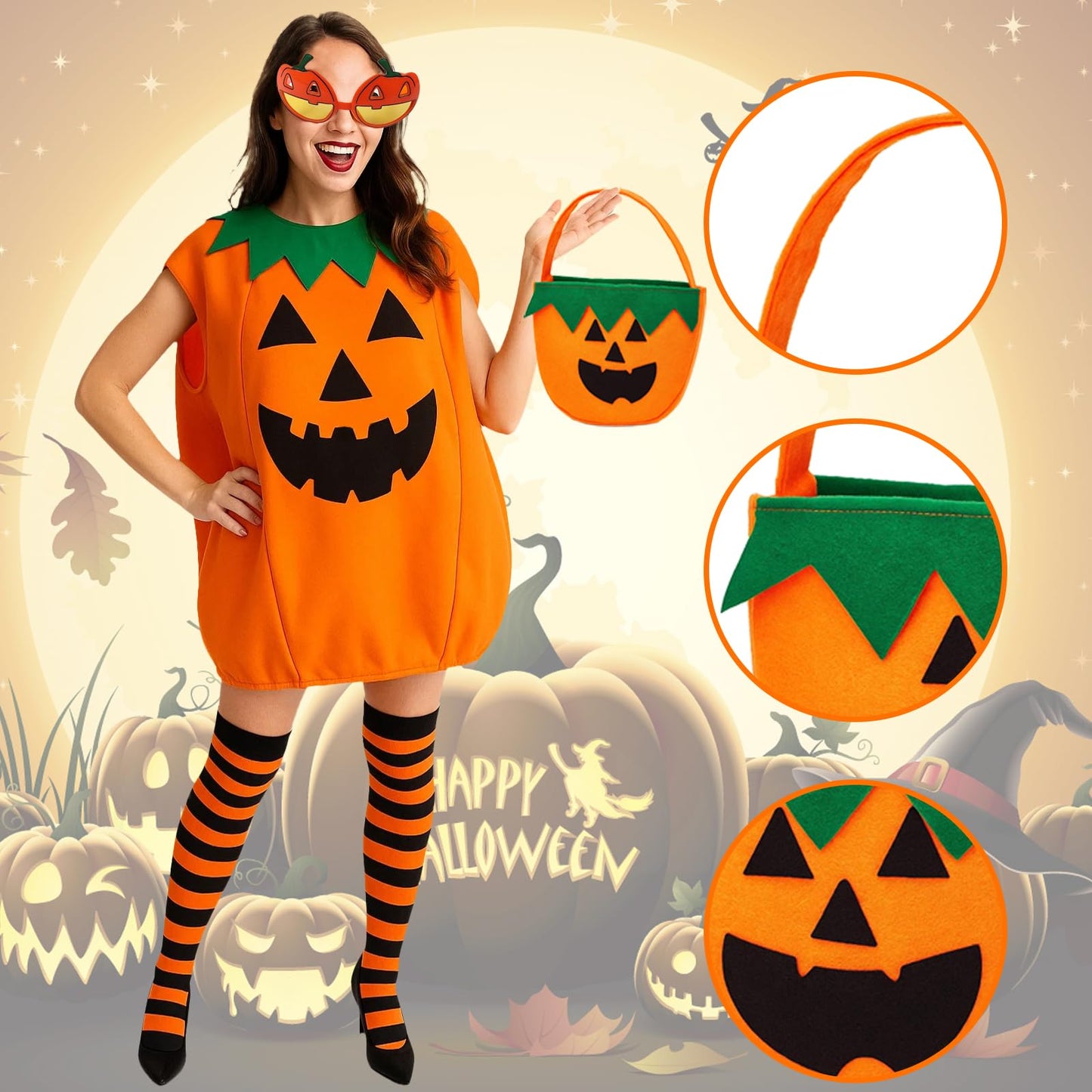YTPAFK Costum Dovleac Halloween Set, 5 piese