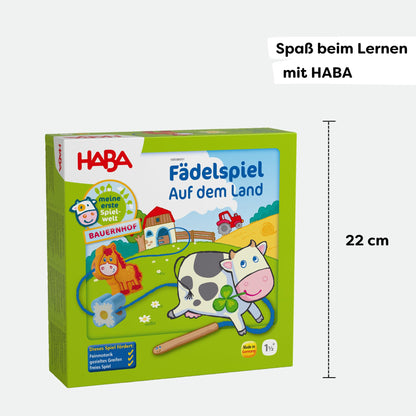 HABA 5580 - Prima mea lume de joc Ferma, joc de șnuruit pe teme de fermă, joc educativ și jucărie motrică pentru copii de la 18 luni, jucărie din lemn.