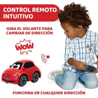 Chicco Fiat 500 RC Mașină Sport cu Telecomandă, Mașină cu Funcție de Telecomandă cu Volan Intuitiv, Mașină RC cu Sunete și Claxon, Alb - Jucărie pentru Copii 2-6 Ani, Roșu