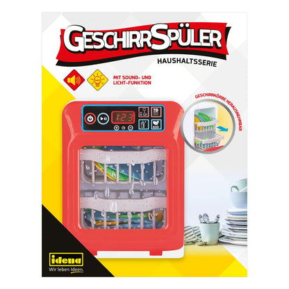 Idena 40472 - Mașină de spălat vase pentru copii cu efecte de lumină și sunet, inclusiv coșuri de spălat, farfurii și tacâmuri, jucărie pentru dezvoltarea abilităților practice