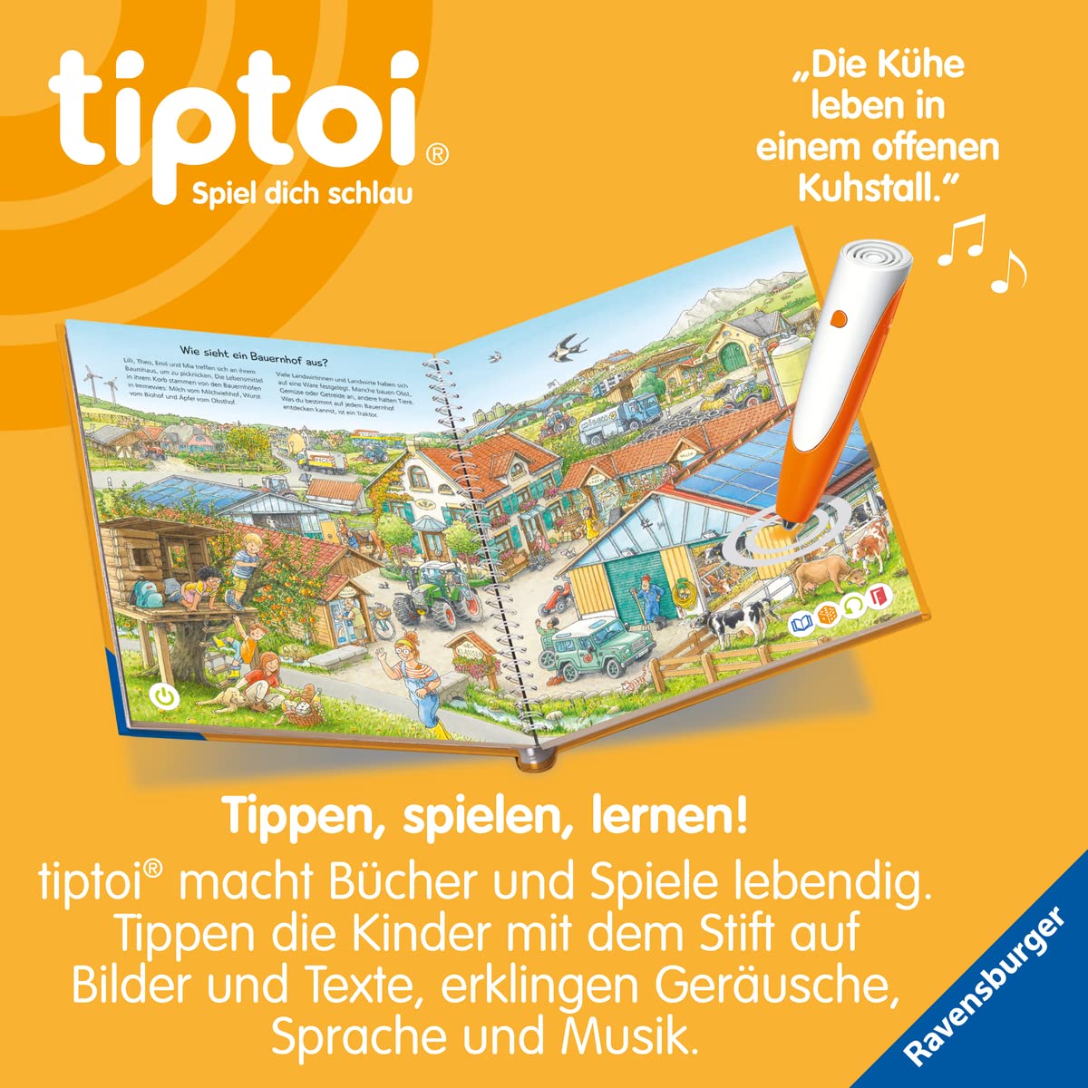 Ravensburger tiptoi Starter-Set 00114: Stilou și carte despre fermă – Jucărie educativă pentru copii de la 4 ani – Jocuri de învățare pentru 4 ani