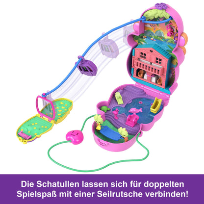 Polly Pocket Păpuși și Set de Joacă cu Animale și 13 Accesorii, 2-in-1 Mama Maimuță și Bebeluș, Geantă Portabilă și Jucărie cu Animale, HWP04