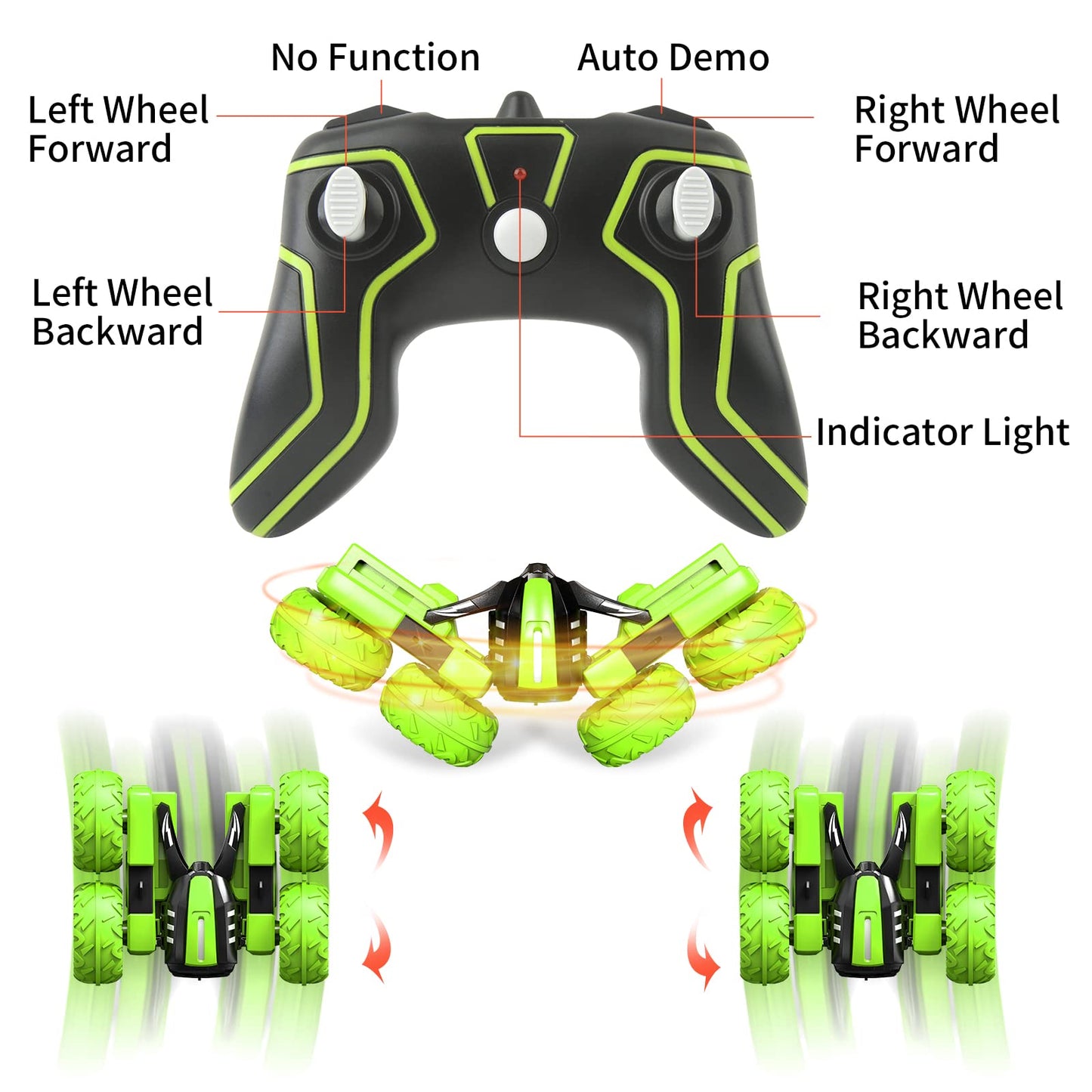 Amicool G03080R Mașină RC Offroad 4WD cu Rotire 360° și LED pentru Copii 6-12 Ani