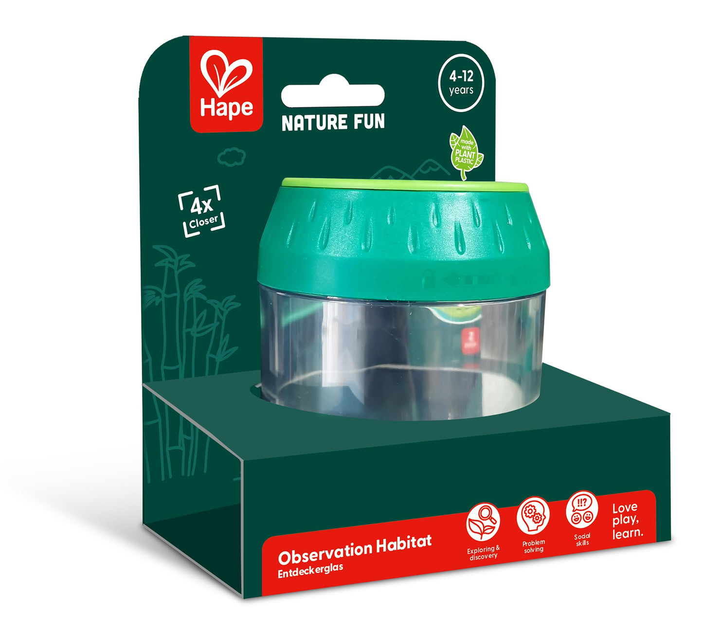 Hape Nature Fun Paharel pentru Observarea Gândacilor cu Lupă - din Plastic Vegetal, Set Outdoor pentru Naturaliști pentru Observarea Gândacilor și Animalelor Mici, Paharel pentru Observarea Insectelor pentru Copii de la 4 Ani