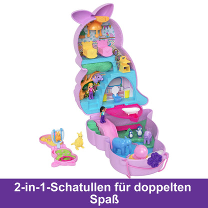 Polly Pocket Geanta Mama și Joey Cangur - Set de joacă 2-în-1 cu cameră pentru pui de animale, 2 păpuși, 7 animale și accesorii, inclusiv geantă moale și cutie, perfect pentru călătorii, de la 4 ani, HKV50